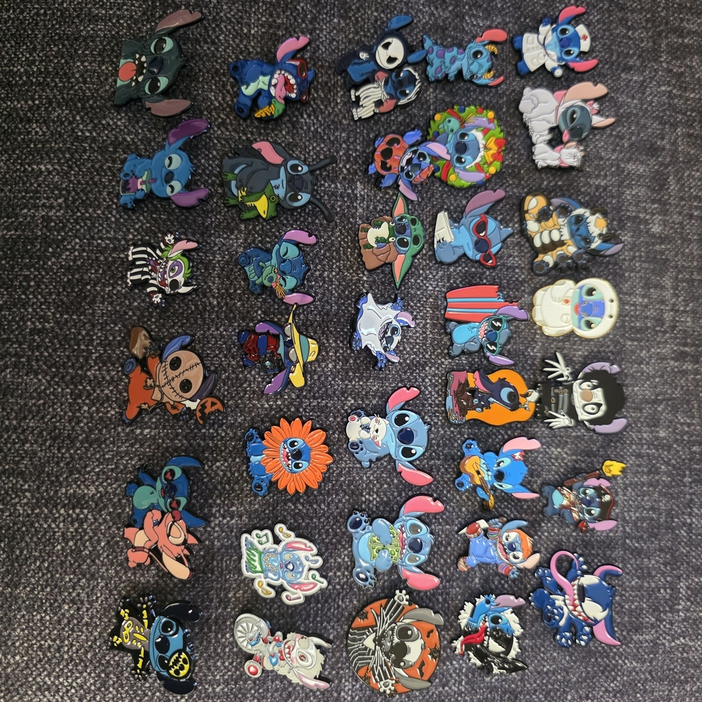Disney Stitch Enamel Pin Lot - Blue with Pink Accents